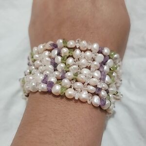 925 Ppc VINTAGE Elegant Pearl and Gemstone Bracelet